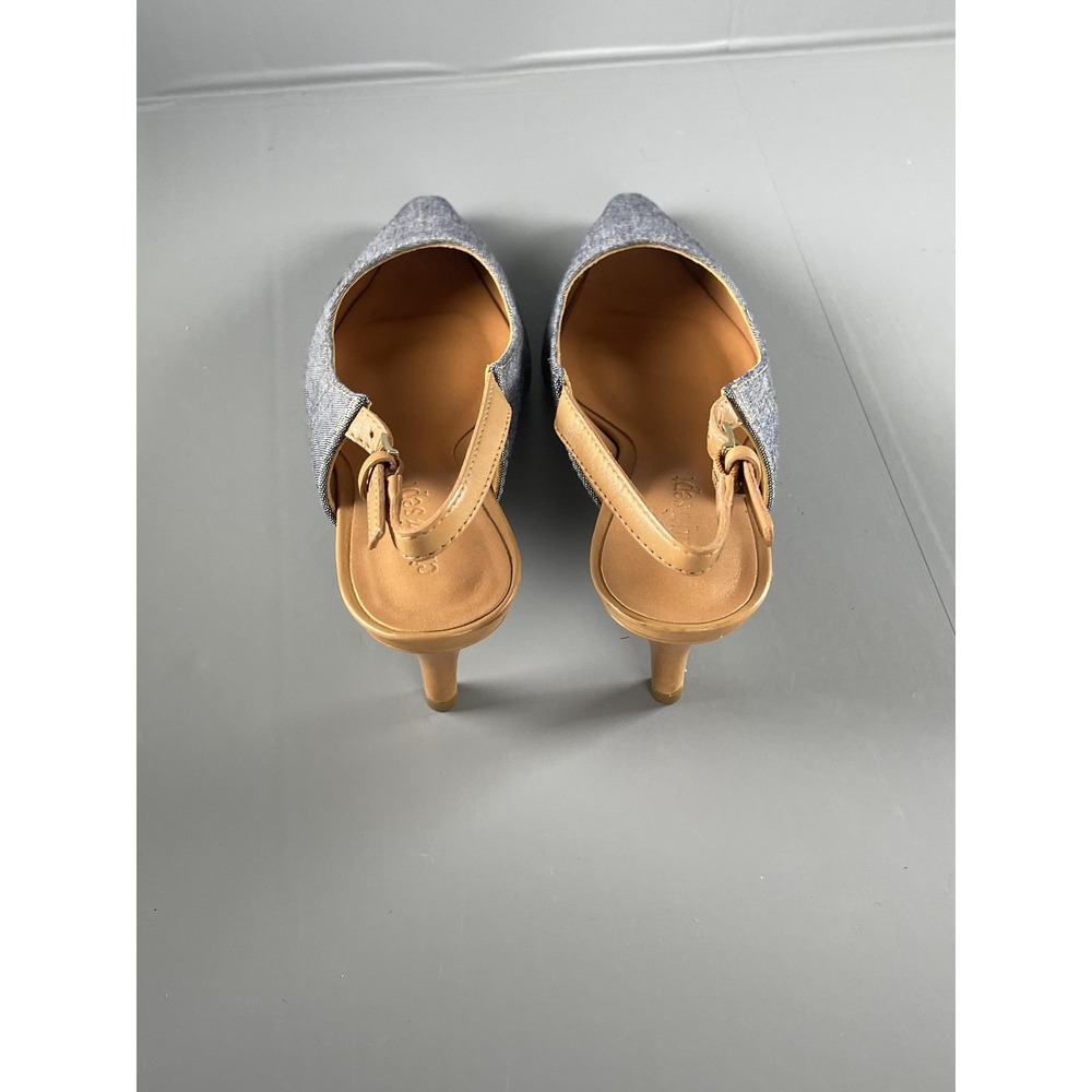 Cinq a Sept Shoes Womens Size 37 Blue Denim Slingback Pointed Toe Kitten Heels - Picture 3 of 14
